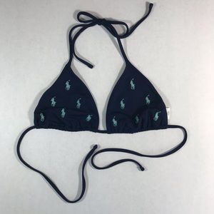 Ralph Lauren Navy Triangle Bikini Top Blue Ponys